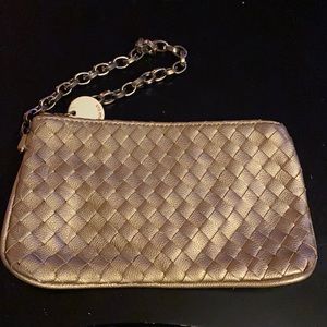 Deux Lux Gold Leather Cross Hatch Clutch